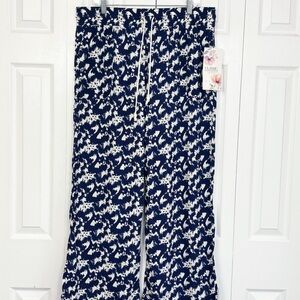 NWT Classic Concepts Blue Multi Print Smocked Stretch Pull-On Pants 1XL